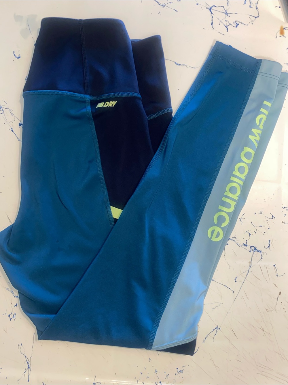New Balance Blue Athletic Leggings with Neon Yellow Logo